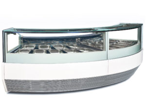 AG-Series Display Case. Curved model. Gelato and Ice Cream Display with Empty Pans.