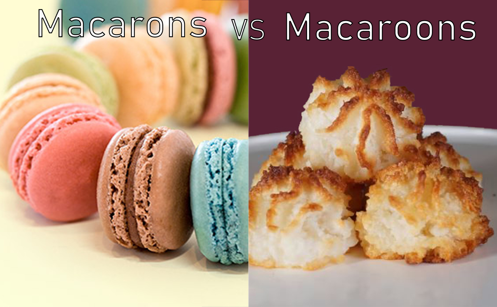 Macarons on left side of image and Macaroons on the right side